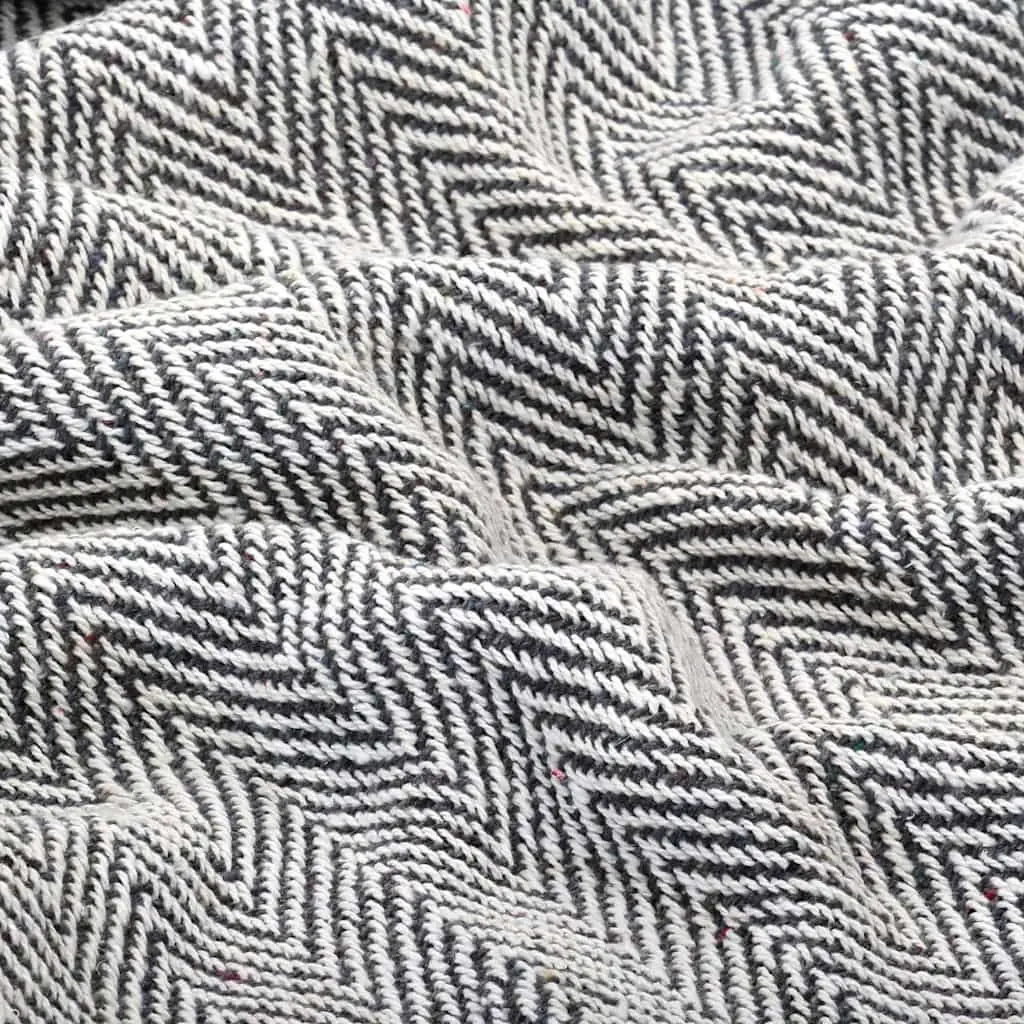 Cotton Throw Blanket Herringbone Plaid 125x150cm Navy Blue Tassel Design