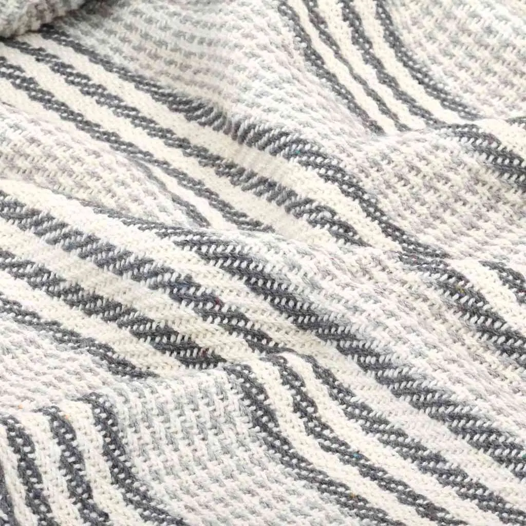 Cotton Throw Blanket Soft Plaid 125x150 cm Grey White Stripes Tassels