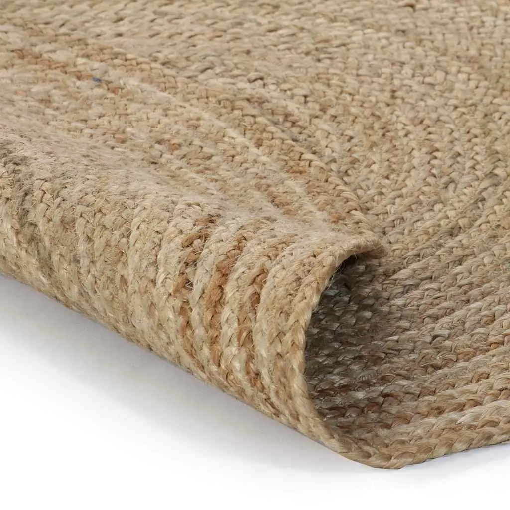 Round Area Rug Braided Jute Natural Beige 120cm Handwoven Home Decor Carpet