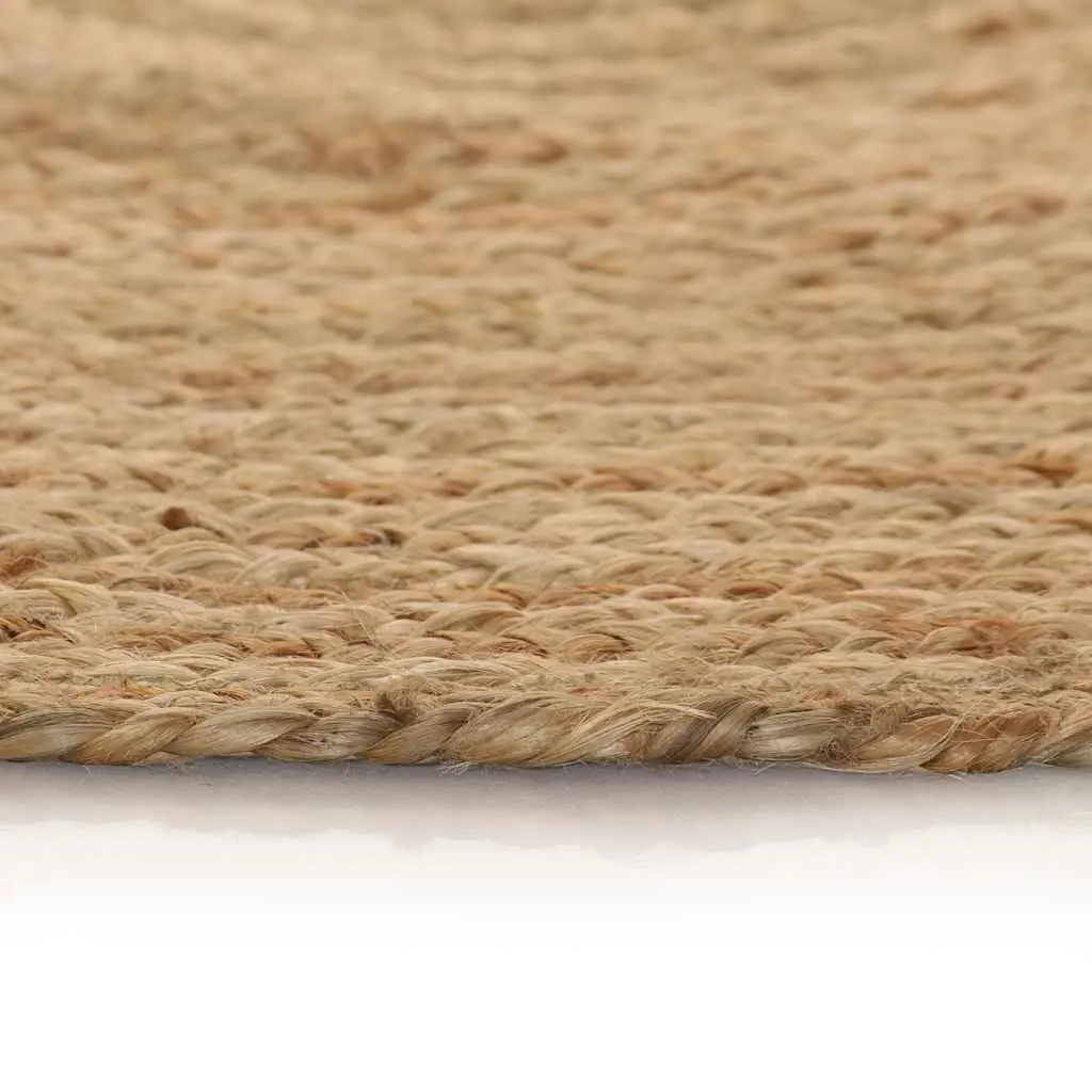 Round Area Rug Braided Jute Natural Beige 120cm Handwoven Home Decor Carpet