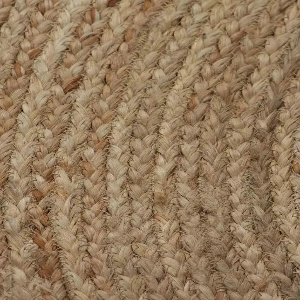 Round Area Rug Braided Jute Natural Beige 120cm Handwoven Home Decor Carpet