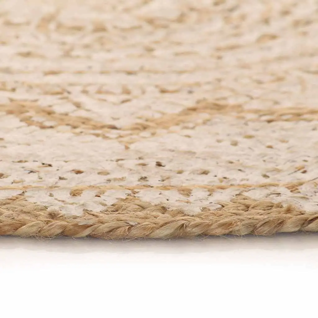 Round Area Rug Mandala Print 90cm Beige Jute Home Decor