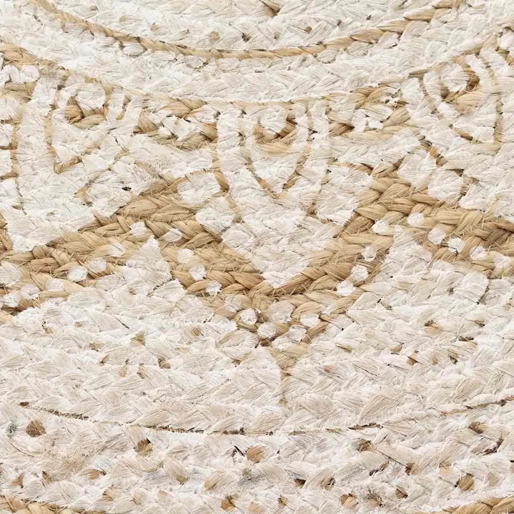 Round Area Rug Mandala Print 90cm Beige Jute Home Decor
