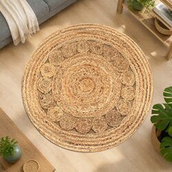 Warm and Durable Handwoven Round Jute Area Rug 90cm