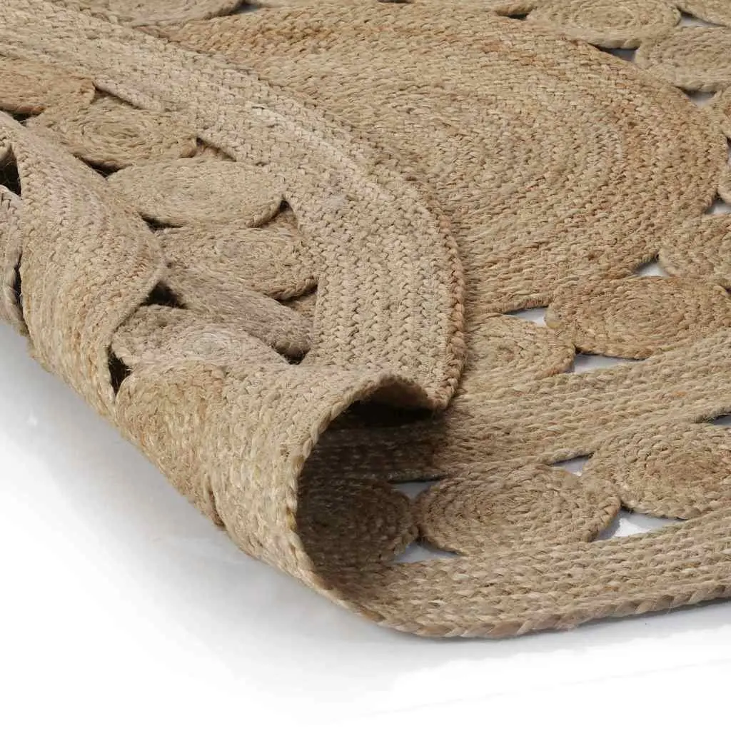 Round Area Rug Braided Jute Handwoven Natural Beige 150cm Carpet Home Decor