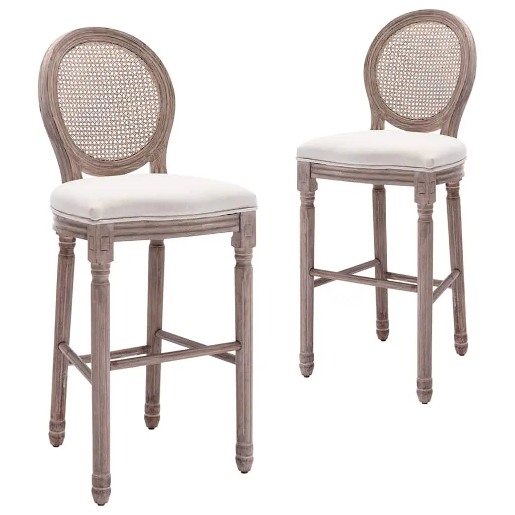 Bar Stools White Linen Vintage Upholstered Dining Kitchen Rattan Backrest Chairs