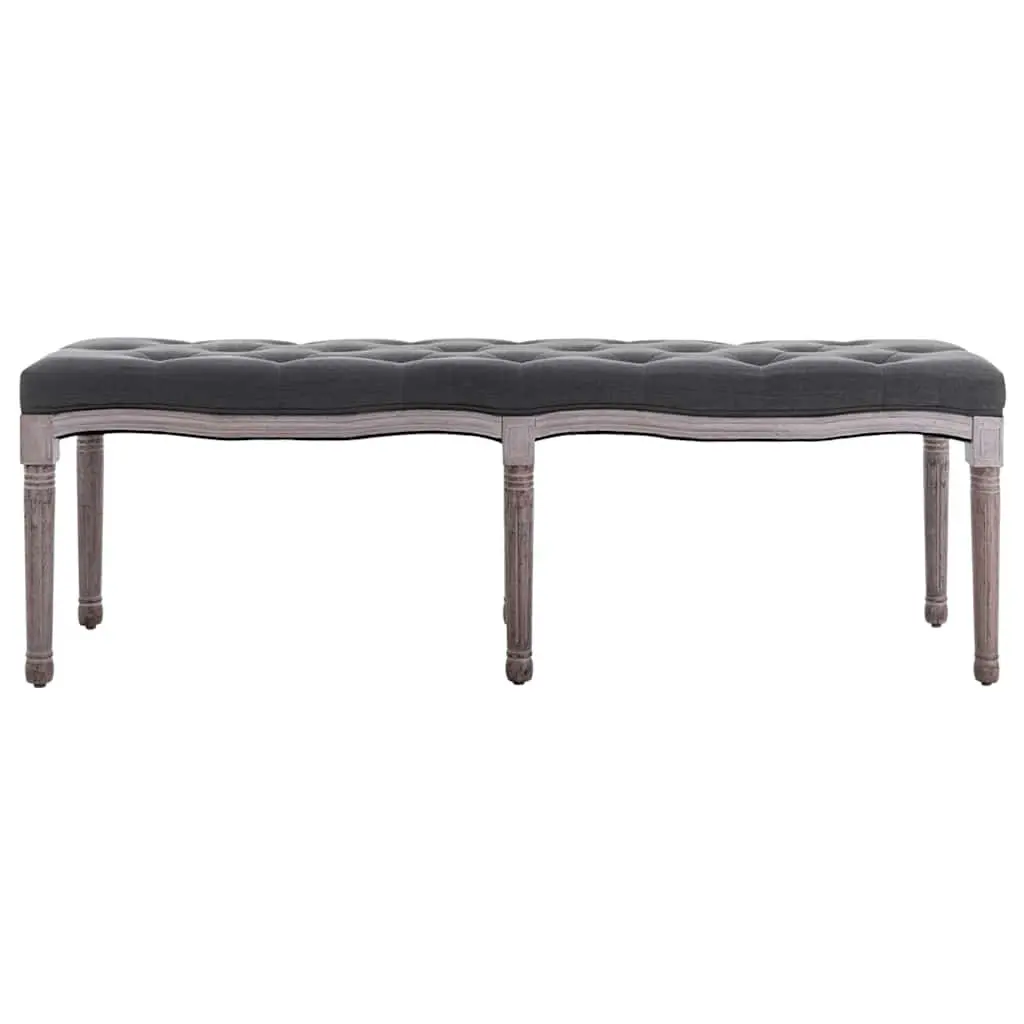 Padded Storage Bench Grey Linen Upholstered Entryway Seating Solid Wood Frame