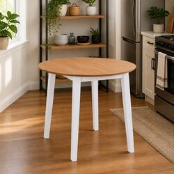 Warm White Round Drop-Leaf Dining Table with Durable Build