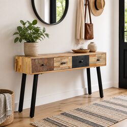 Console Table 120x30x76cm Solid Reclaimed Teak Vintage Accent Side Table Drawers