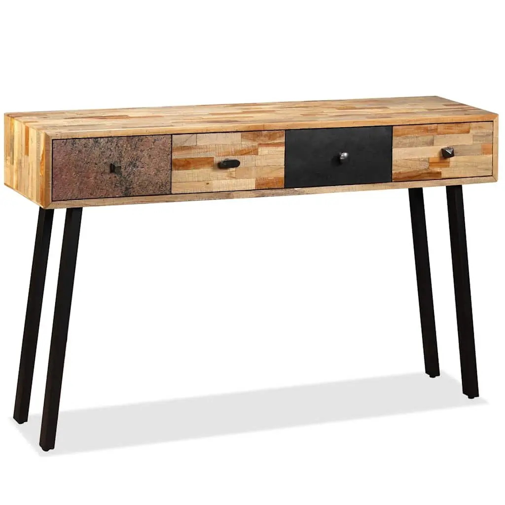 Console Table Vintage Style 120x30x76cm Solid Reclaimed Teak Multicolour with Four Drawers