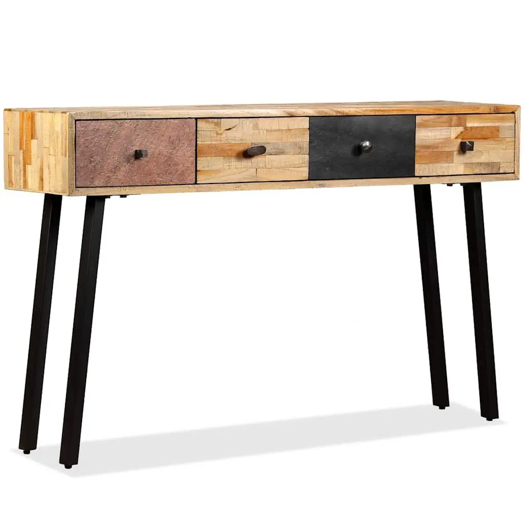Console Table Vintage Style 120x30x76cm Solid Reclaimed Teak Multicolour with Four Drawers
