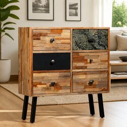 Side Cabinet 6 Drawers Solid Reclaimed Teak Brown Storage Bedroom Living Room