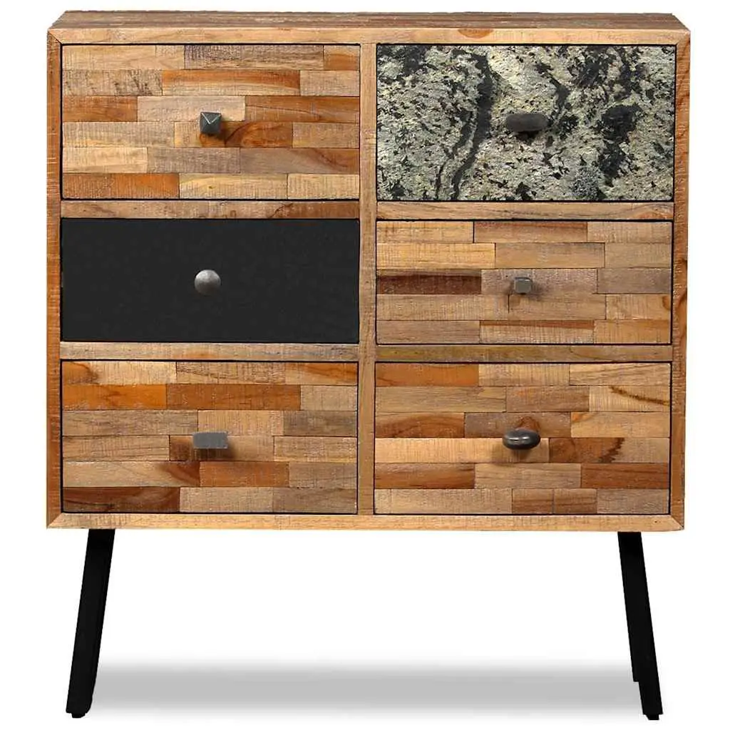 Side Cabinet Storage 70W x 30D x 76H cm Vintage Style 6 Drawers Solid Reclaimed Teak Brown