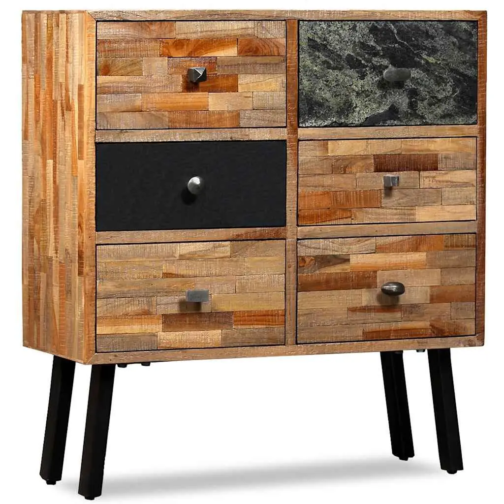 Side Cabinet Storage 70W x 30D x 76H cm Vintage Style 6 Drawers Solid Reclaimed Teak Brown