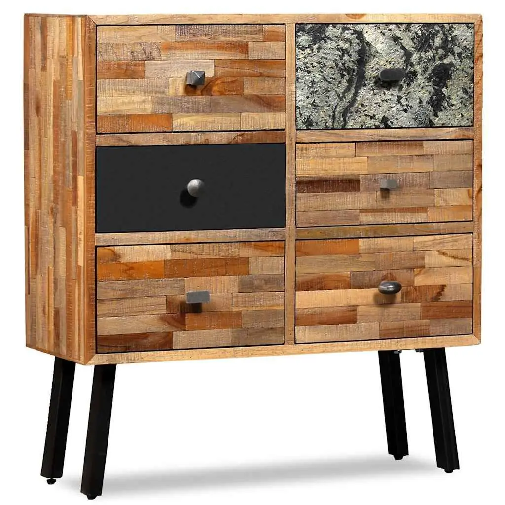 Side Cabinet Storage 70W x 30D x 76H cm Vintage Style 6 Drawers Solid Reclaimed Teak Brown