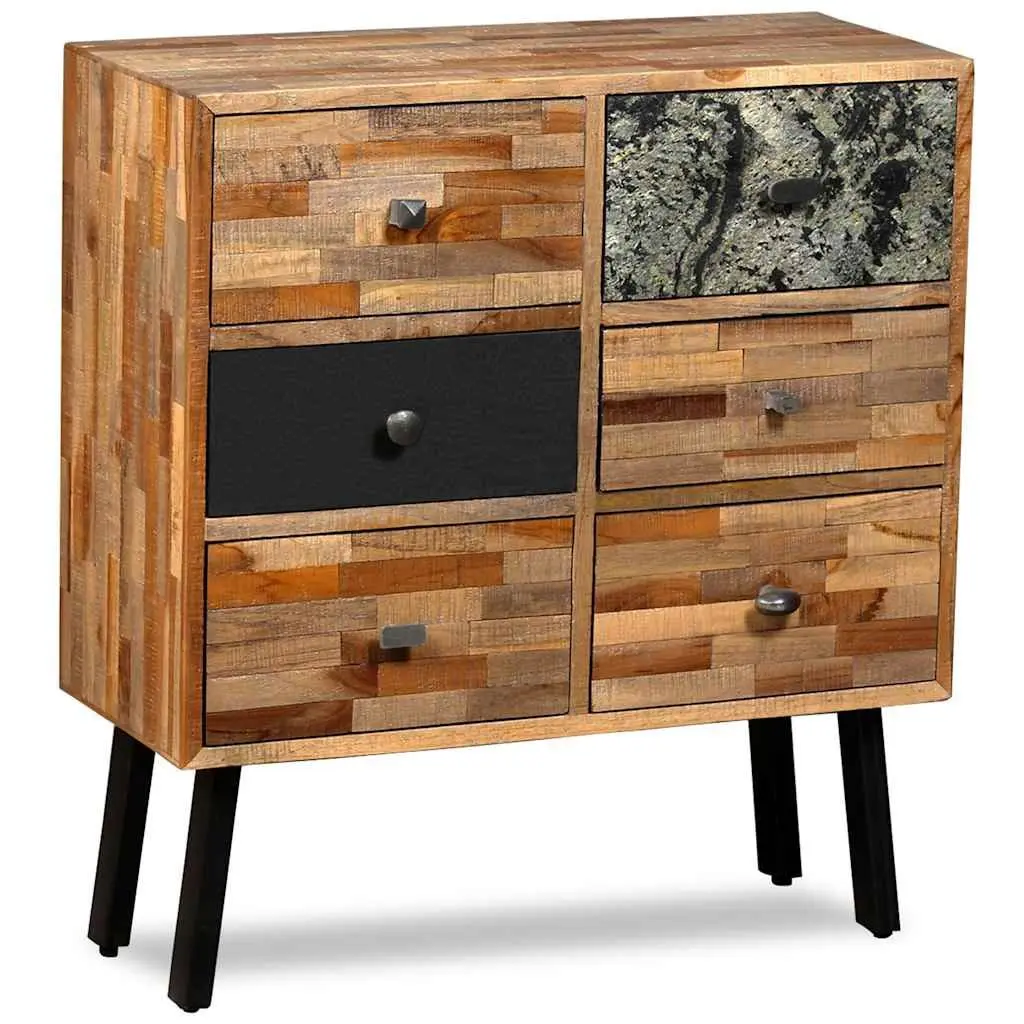 Side Cabinet Storage 70W x 30D x 76H cm Vintage Style 6 Drawers Solid Reclaimed Teak Brown