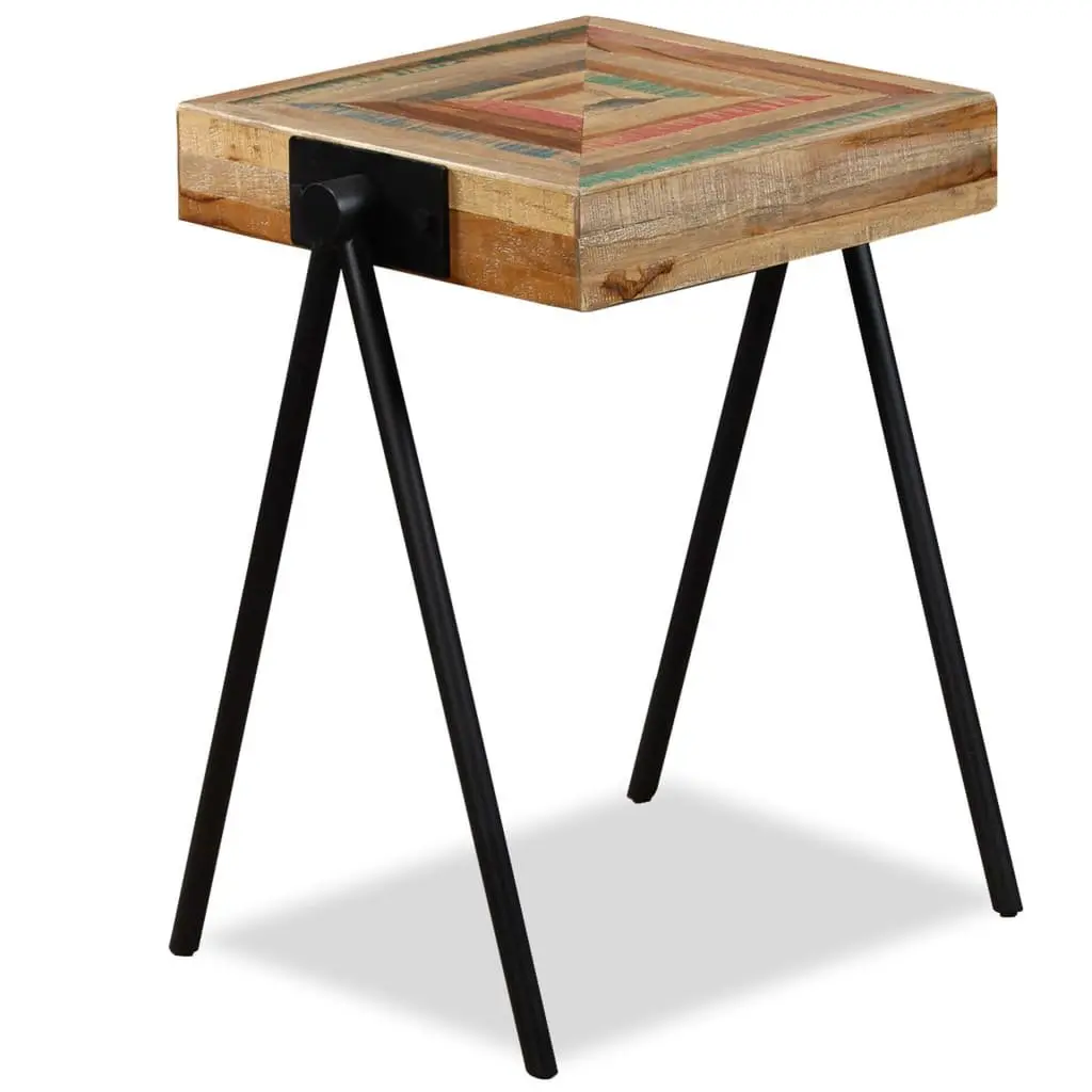 End Table Reclaimed Solid Wood Industrial Steel Legs Living Room Multicolour