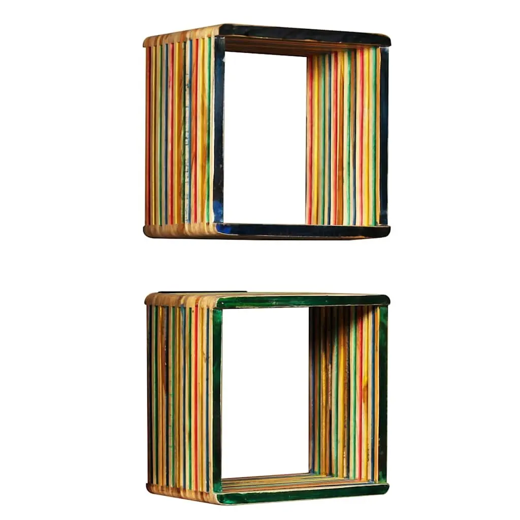 Wall Shelf Set 3 pcs Multicolour Reclaimed Teak Storage Display Shelves