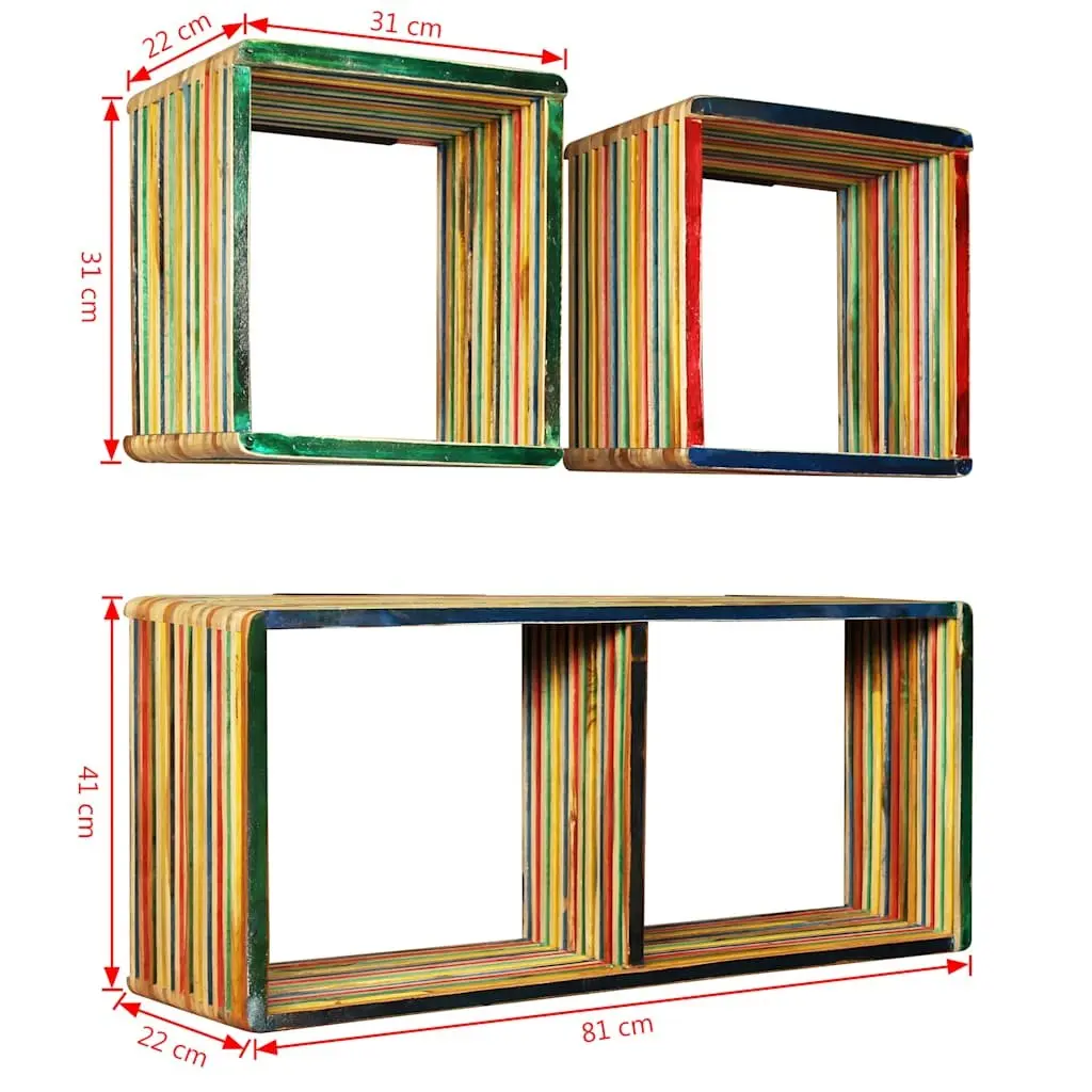 Wall Shelf Set 3 pcs Multicolour Reclaimed Teak Storage Display Shelves