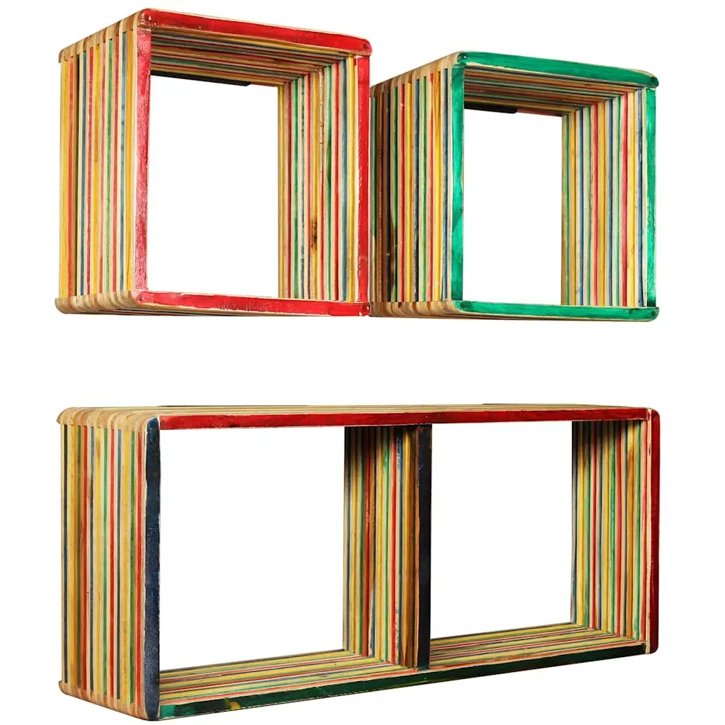Wall Shelf Set 3 pcs Multicolour Reclaimed Teak Storage Display Shelves