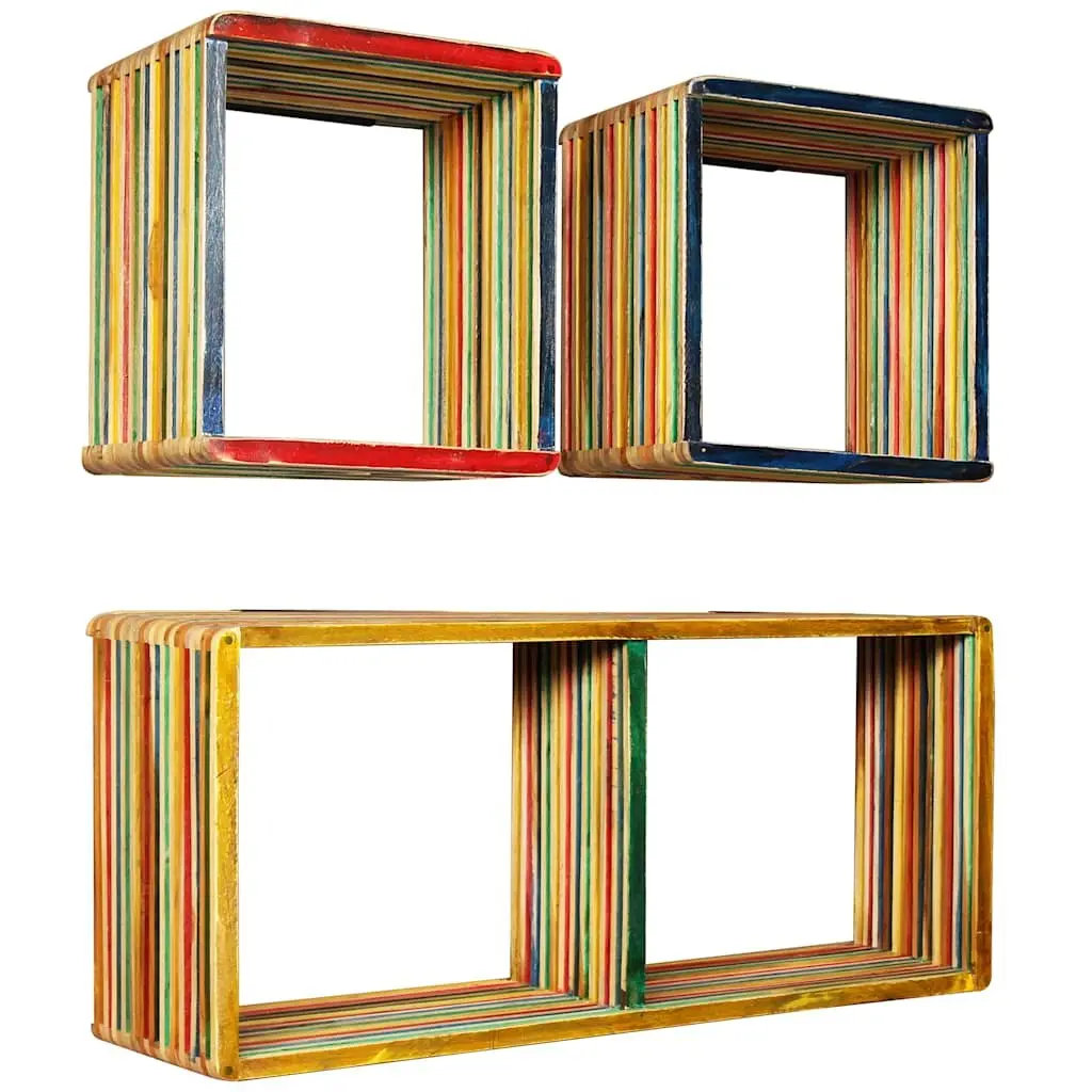 Wall Shelf Set 3 pcs Multicolour Reclaimed Teak Storage Display Shelves