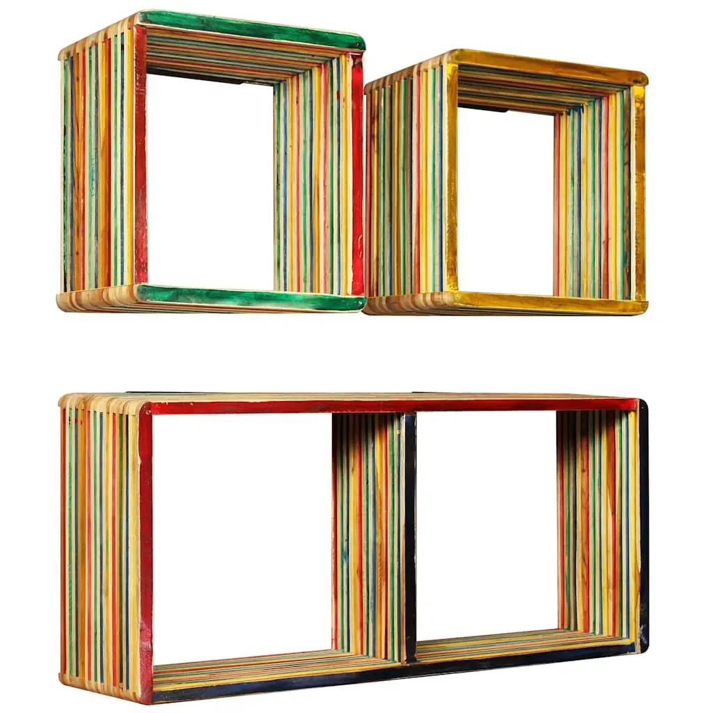 Wall Shelf Set 3 pcs Multicolour Reclaimed Teak Storage Display Shelves