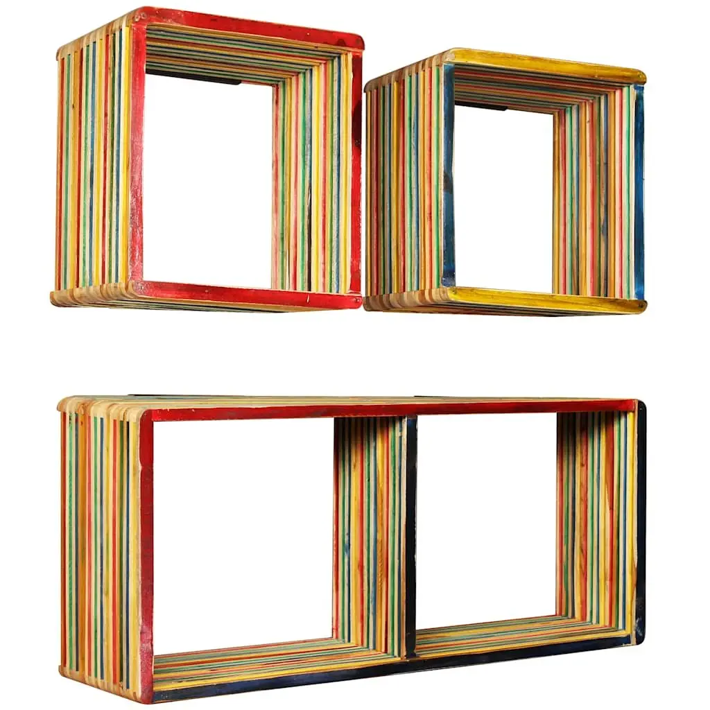 Wall Shelf Set 3 pcs Multicolour Reclaimed Teak Storage Display Shelves
