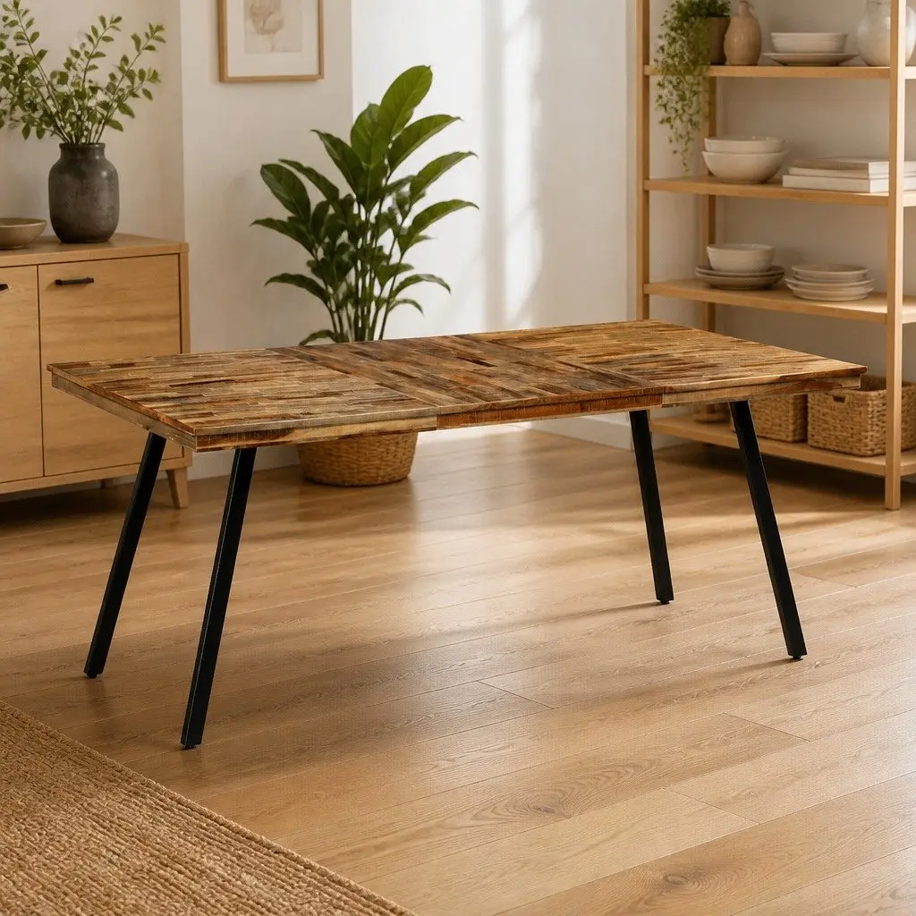 Dining Table Reclaimed Teak Steel Industrial 180x90x76cm Brown