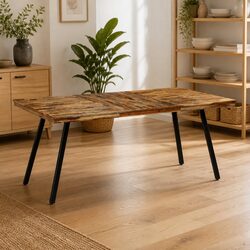 Reliable Dining Table with Reclaimed Teak and Steel Legs