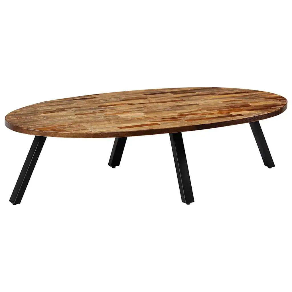 Oval Coffee Table Reclaimed Teak Solid Wooden Living Room Accent Furniture 120 x 60 x 30 cm Brown