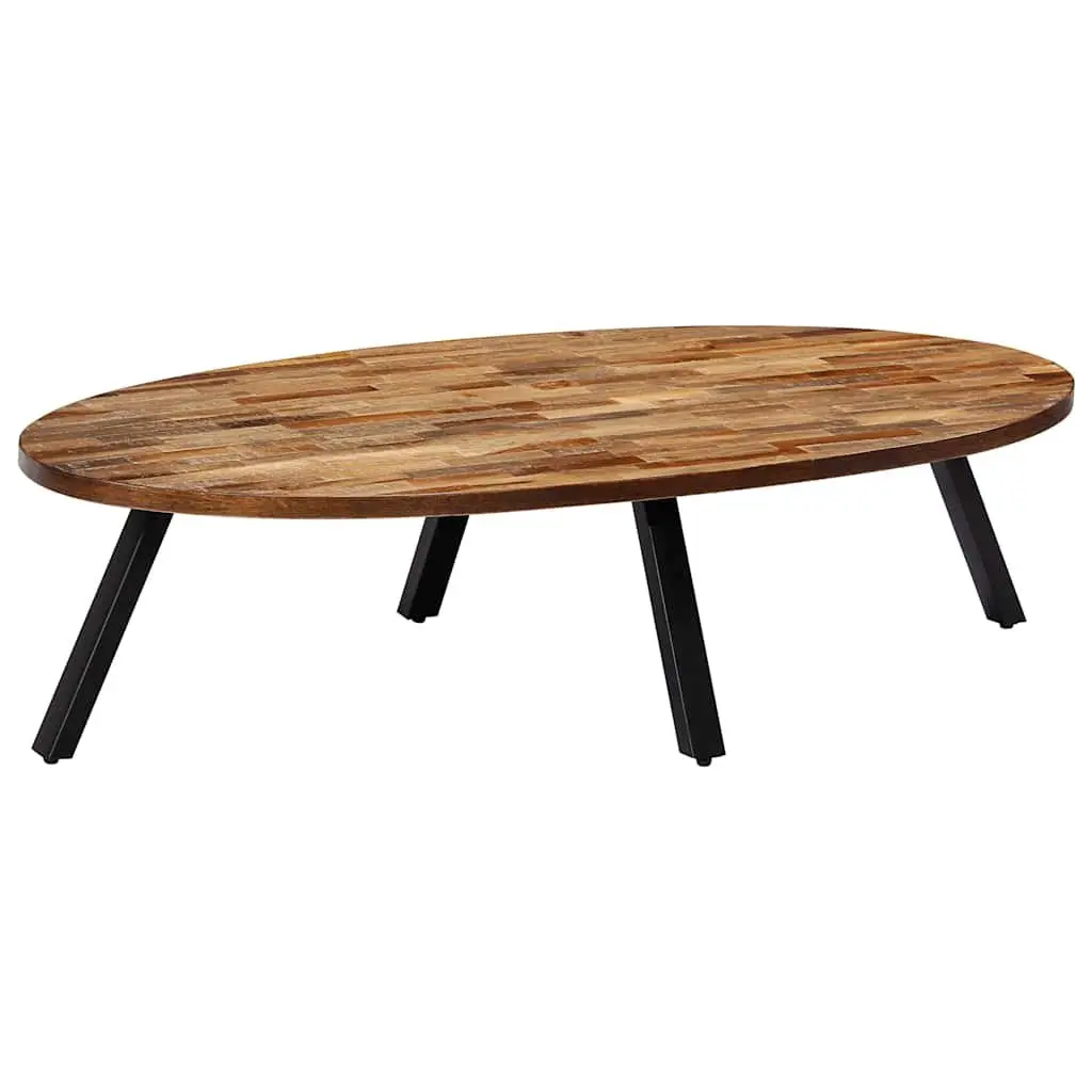 Oval Coffee Table Reclaimed Teak Solid Wooden Living Room Accent Furniture 120 x 60 x 30 cm Brown