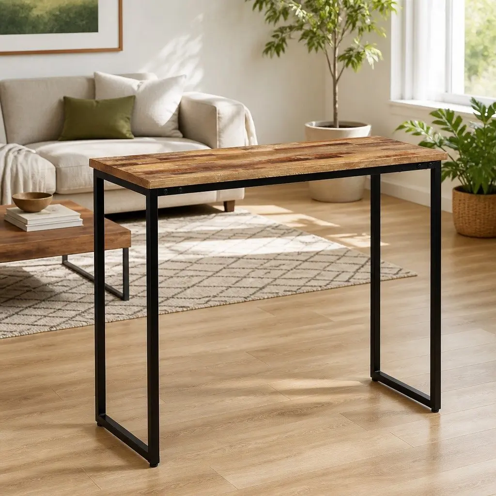 Solid Teak Console Table with Steel Support