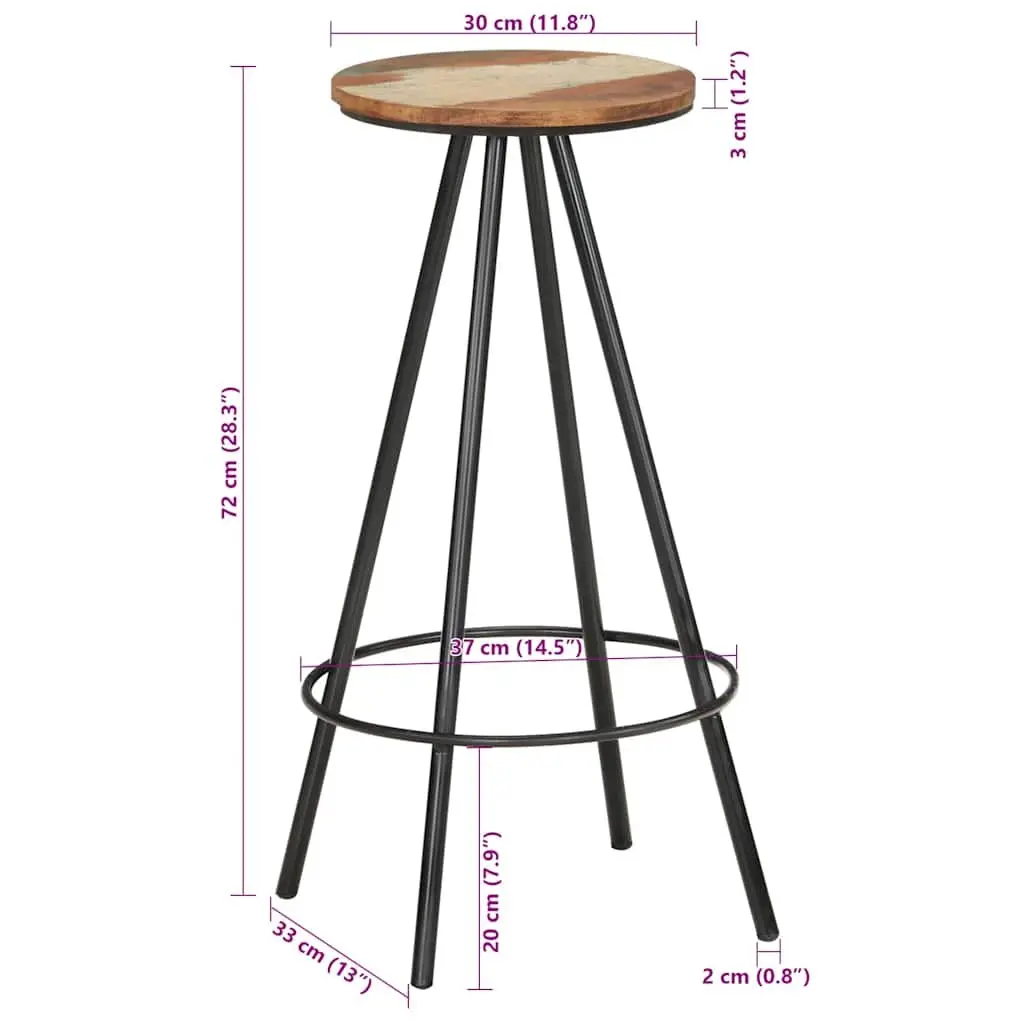 Bar Stools 4 Piece Set Solid Reclaimed Wood Industrial Style Brown