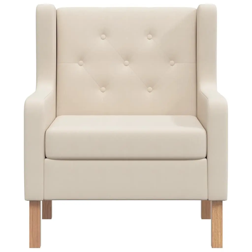 Armchair White Fabric Padded Foam Upholstered Wooden Frame Living Room Seating