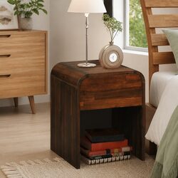Bedside Table Nightstand with Drawer Brown Solid Wood Bedroom Storage Cabinet