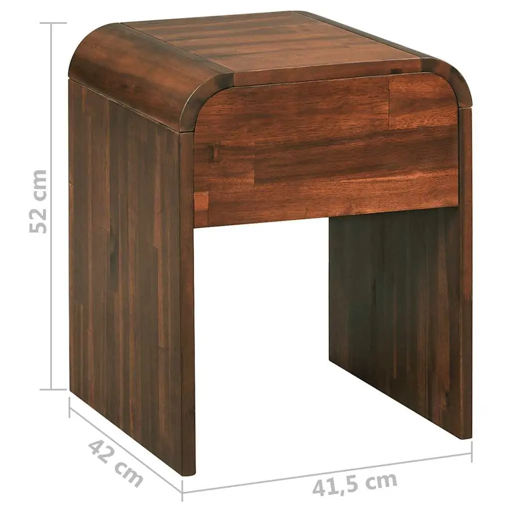 Bedside Table Nightstand with Drawer Brown Solid Wood Bedroom Storage Cabinet