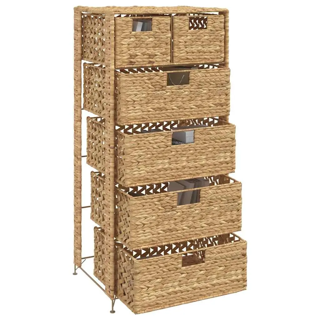Storage Cabinet Organizer 6 Drawers Brown Water Hyacinth Metal Frame