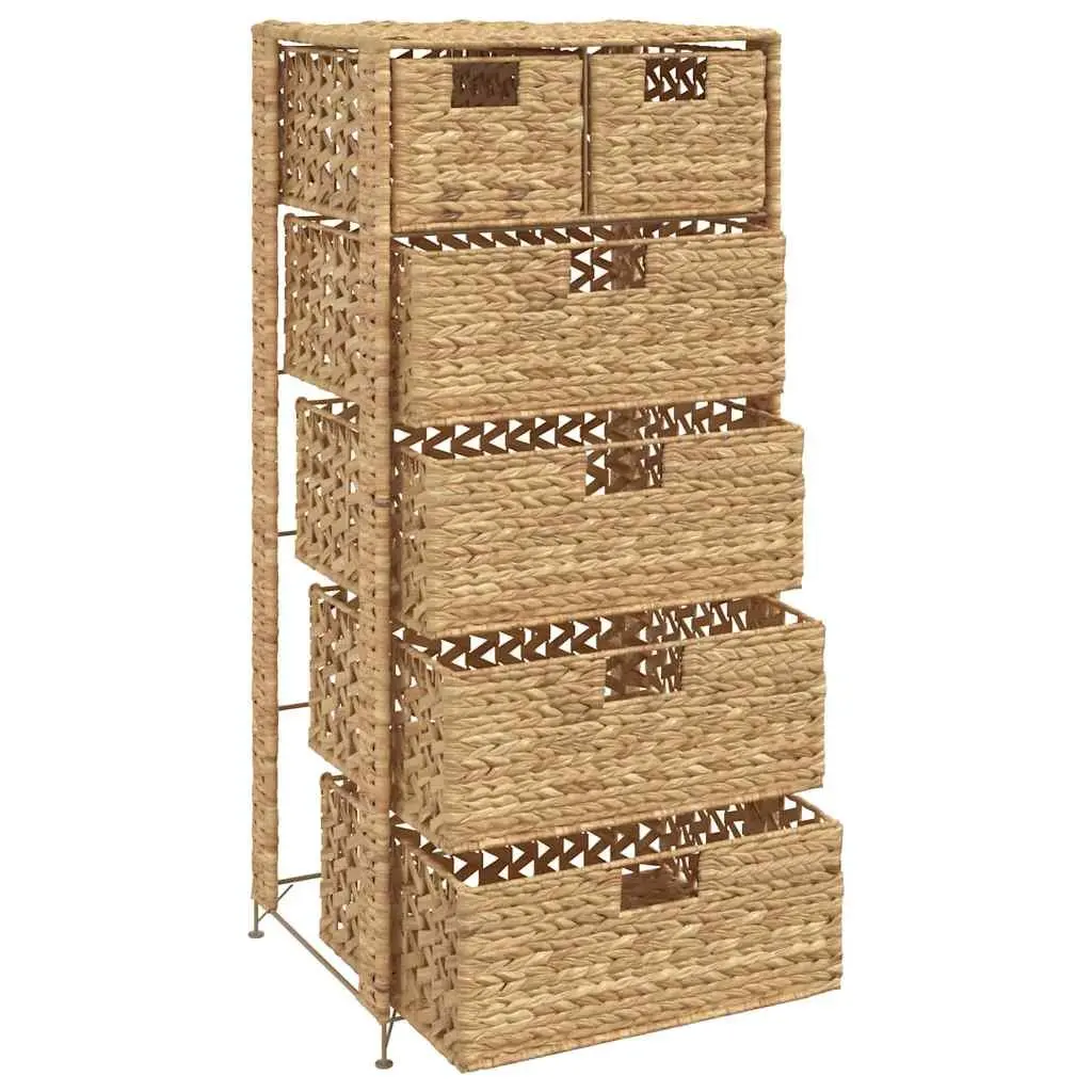 Storage Cabinet Organizer 6 Drawers Brown Water Hyacinth Metal Frame
