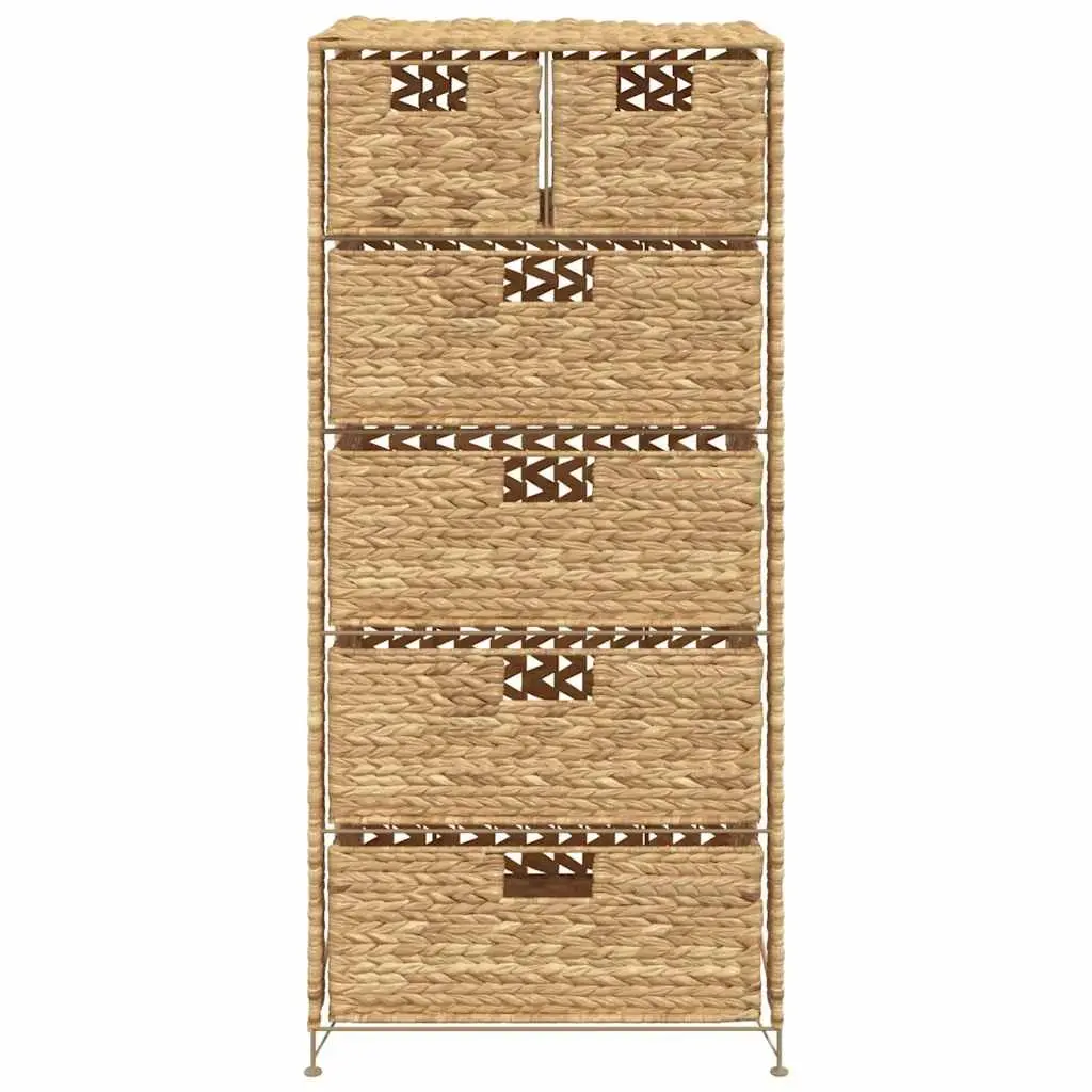 Storage Cabinet Organizer 6 Drawers Brown Water Hyacinth Metal Frame
