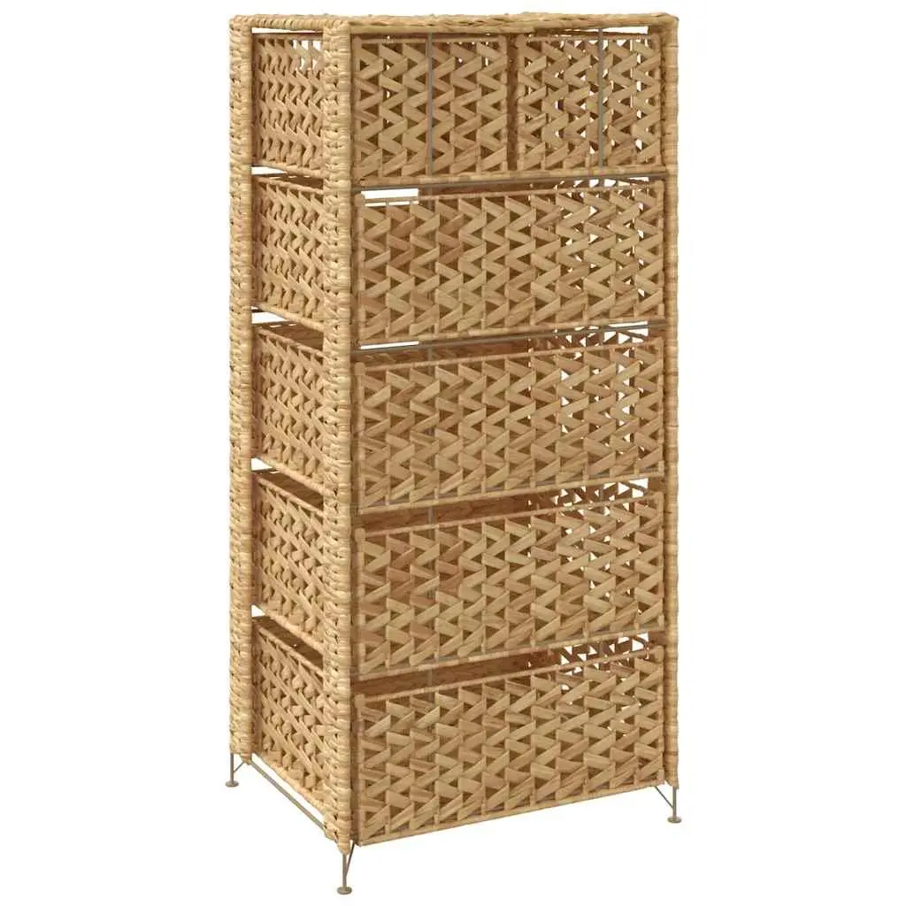 Storage Cabinet Organizer 6 Drawers Brown Water Hyacinth Metal Frame