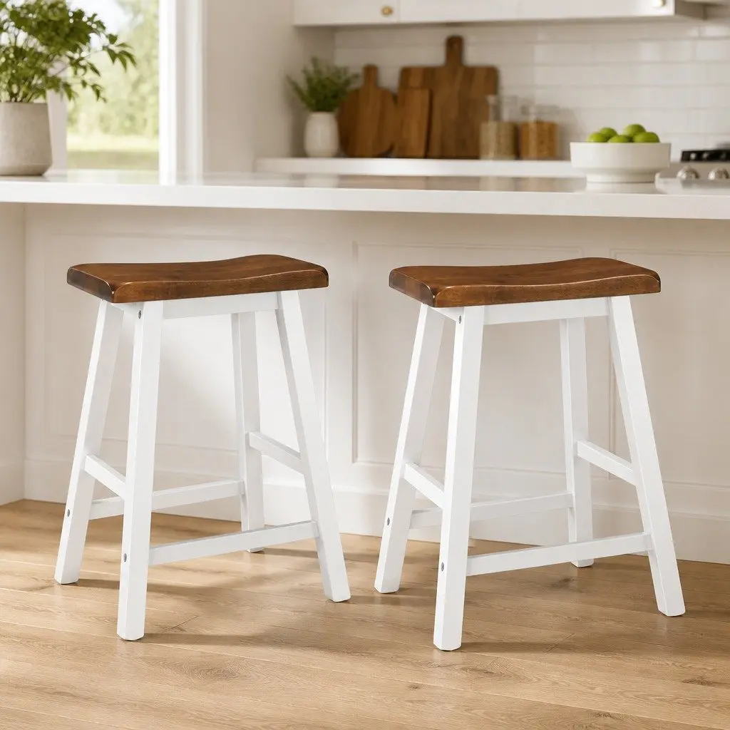 Bar Stools Solid Wood Kitchen Counter Dining Chairs Set 2 Piece Brown