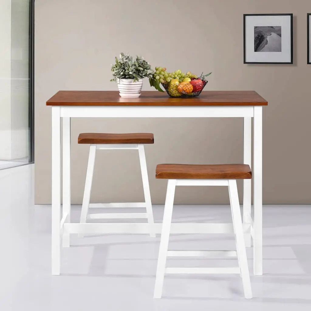 Bar Table and Stool Set Kitchen Dining Furniture 3 Piece Brown Wood