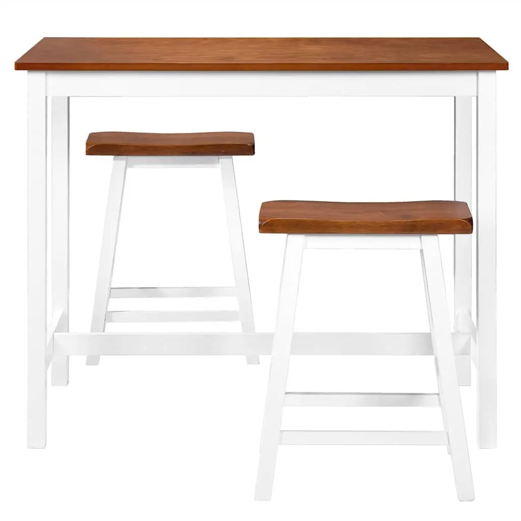 Bar Table and Stool Set Kitchen Dining Furniture 3 Piece Brown Wood