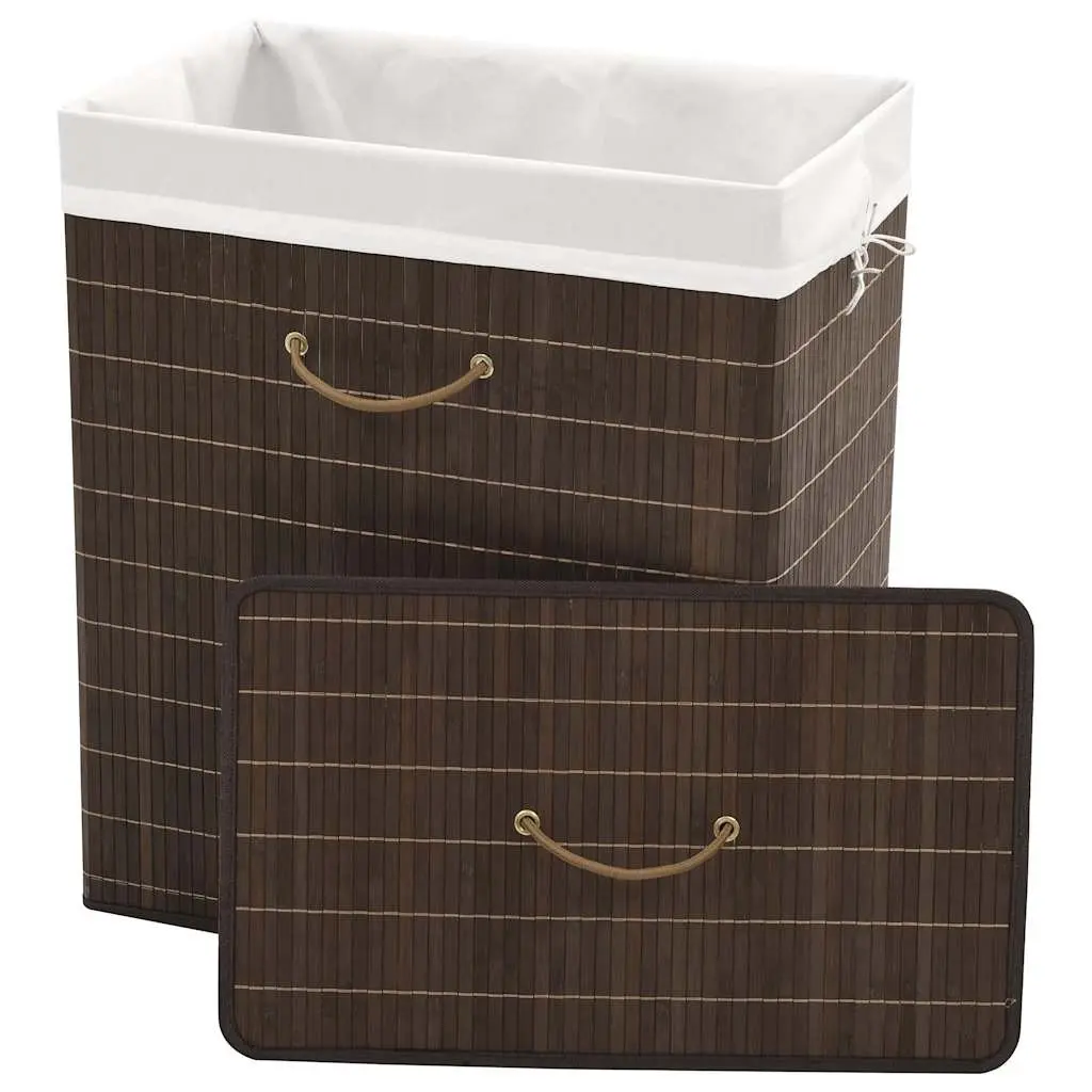 Bamboo Hamper Rectangular Laundry Bin Brown with Removable Liner and Handles for Organizing Dirty Laundry