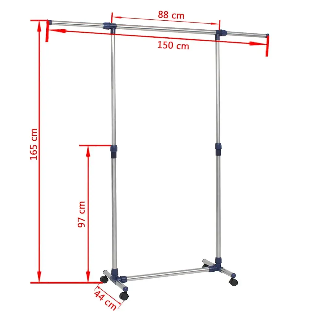 Adjustable Clothes Rack Garment Storage Organiser 165 x 44 x 150 cm Silver