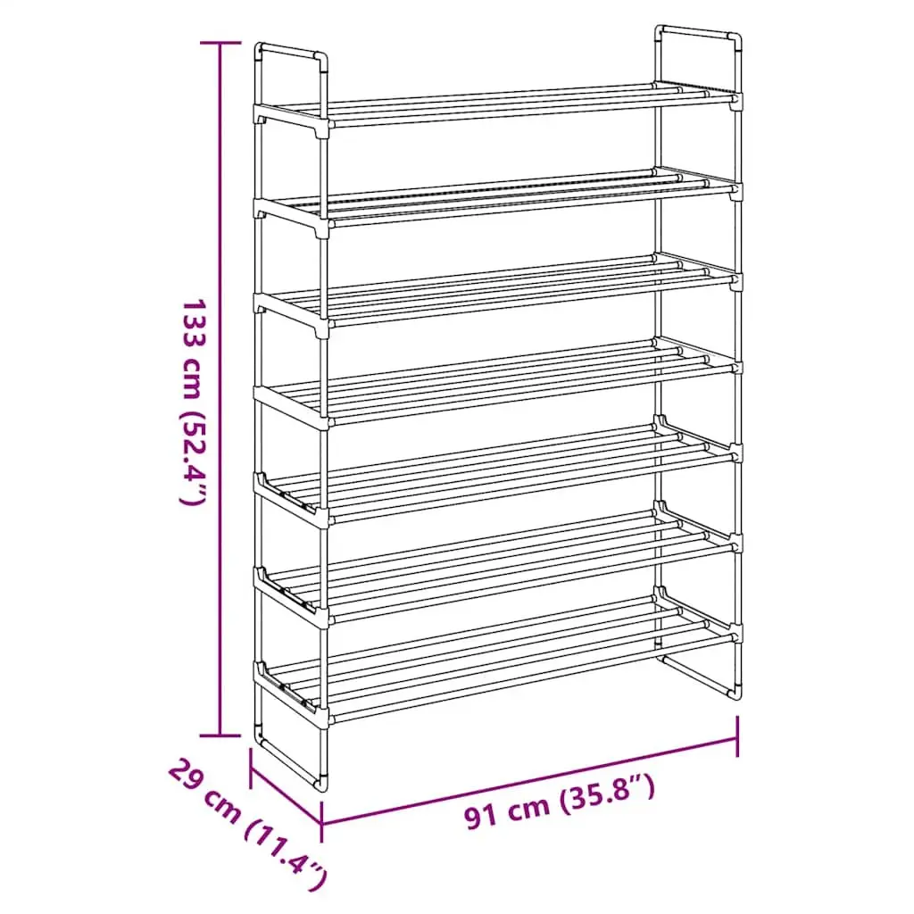 Shoe Rack Organiser 7 Shelves Metal Frame Black Lightweight Sturdy