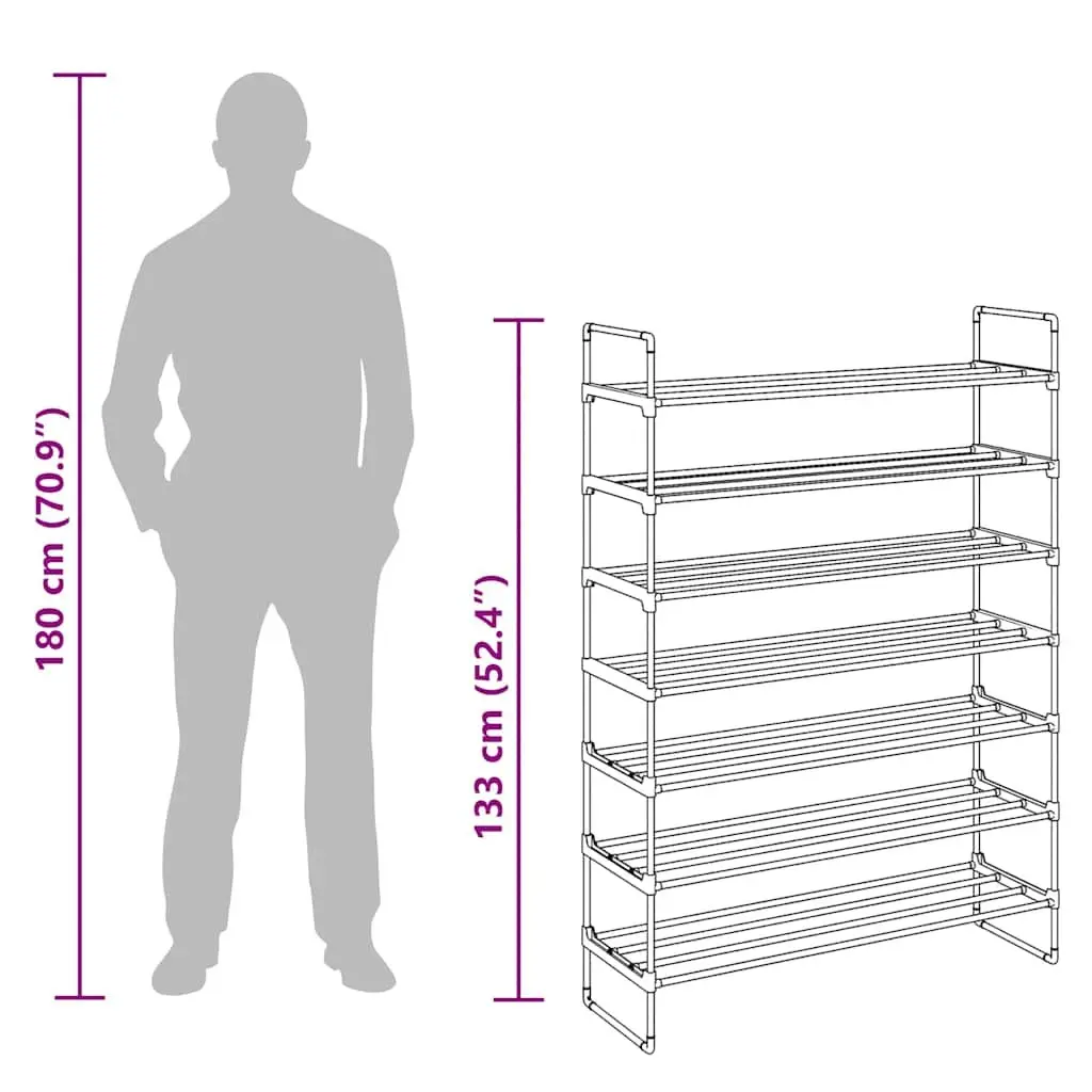 Shoe Rack Organiser 7 Shelves Metal Frame Black Lightweight Sturdy