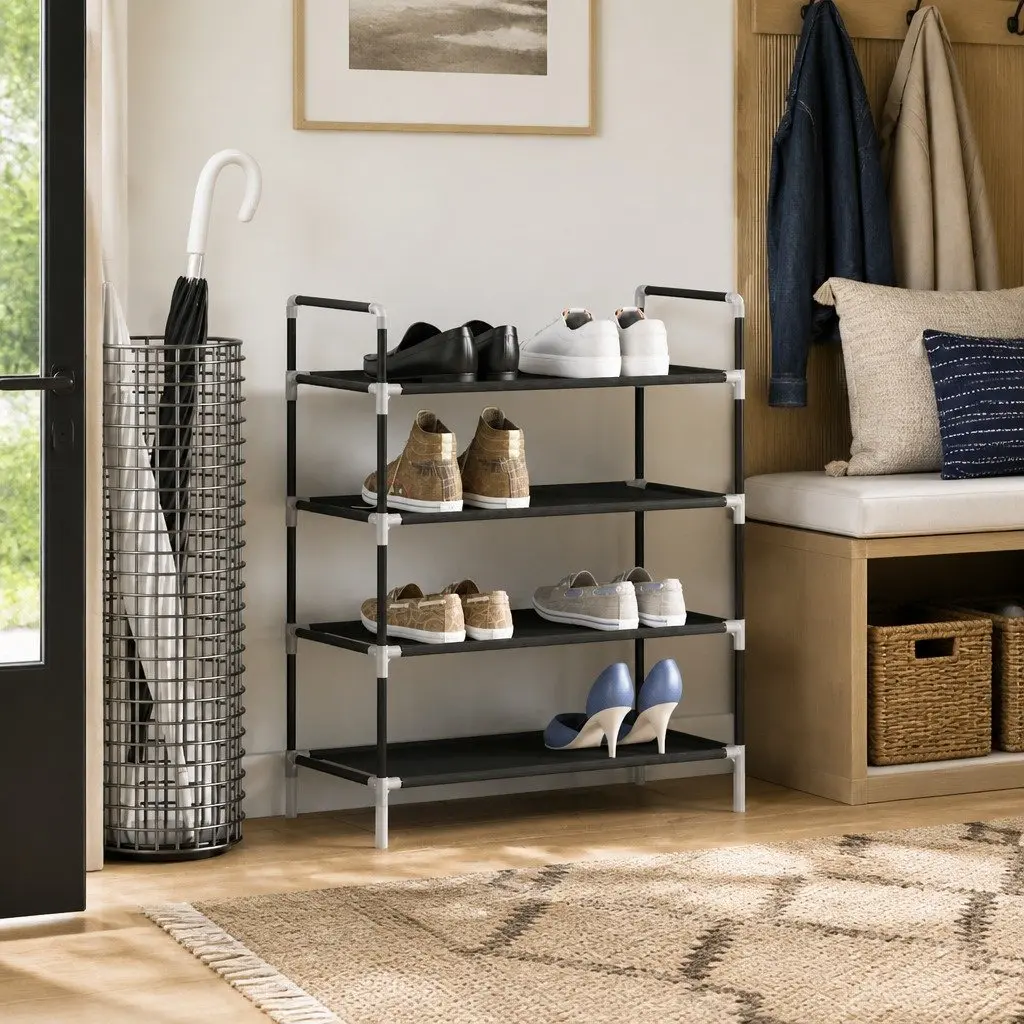 Shoe Rack Organiser 4 Shelf Storage Non-woven Fabric Black
