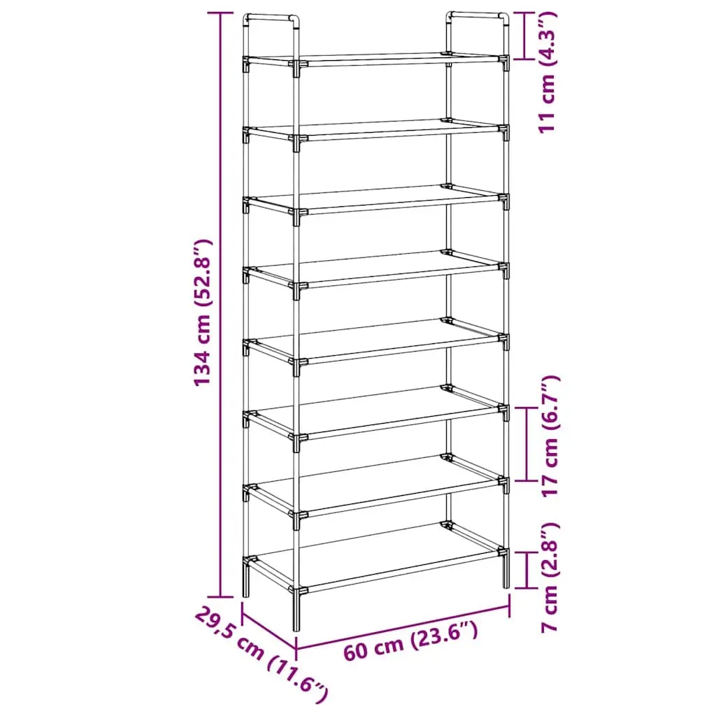 Shoe Rack Storage Organiser 8 Shelves Metal Frame Non-woven Fabric Black