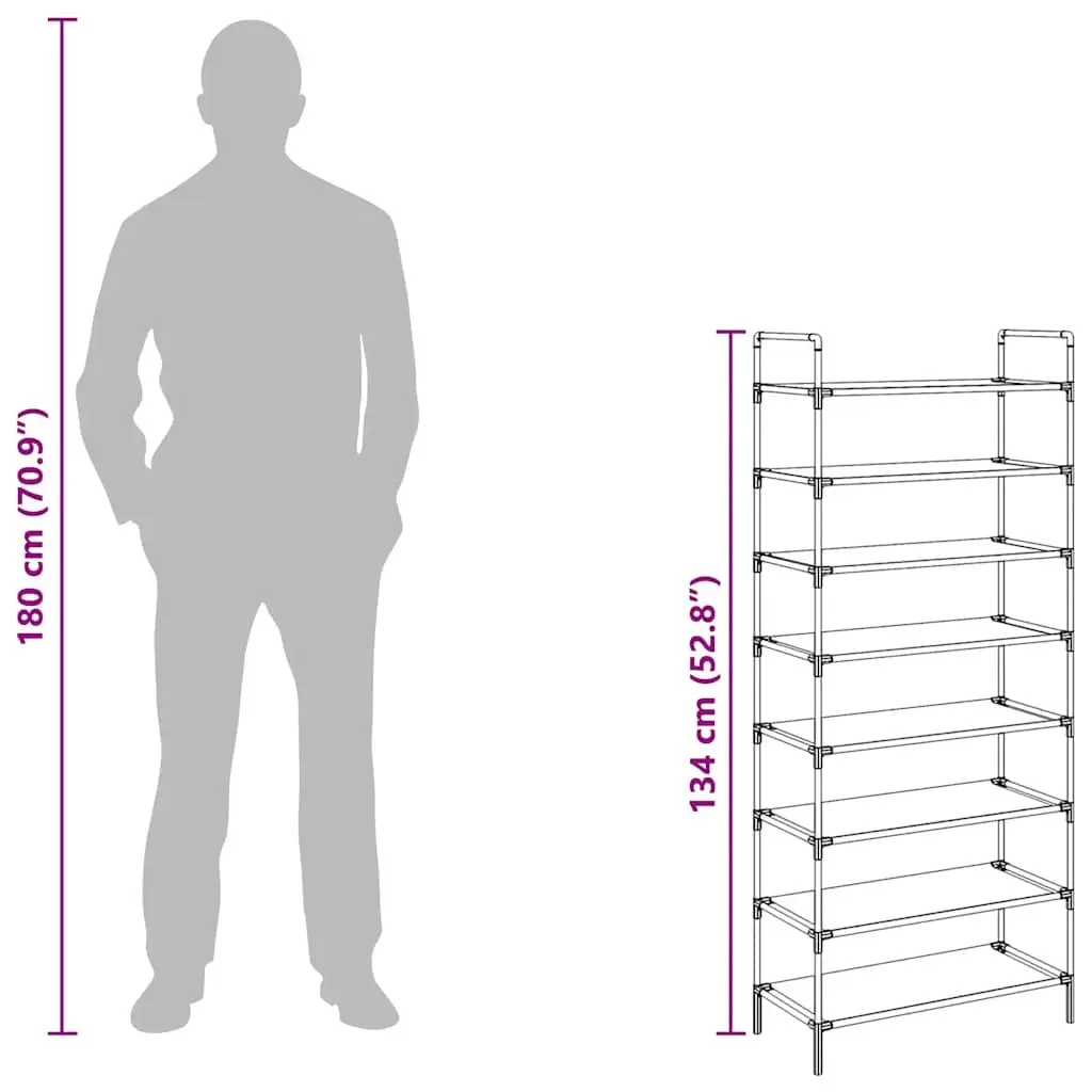 Shoe Rack Storage Organiser 8 Shelves Metal Frame Non-woven Fabric Black